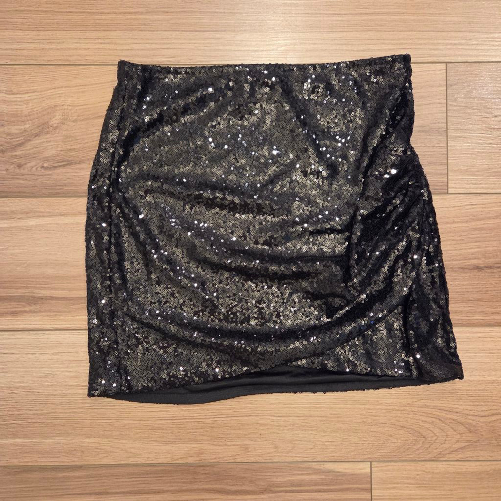 Anna-Kaci Women's Side Pleated Tulip Hem Sparkly Sequin Mini Skirt size XL - Picture 2 of 7